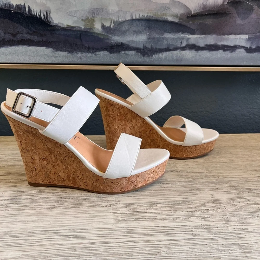 Sugar White Cork Wedge Sandals